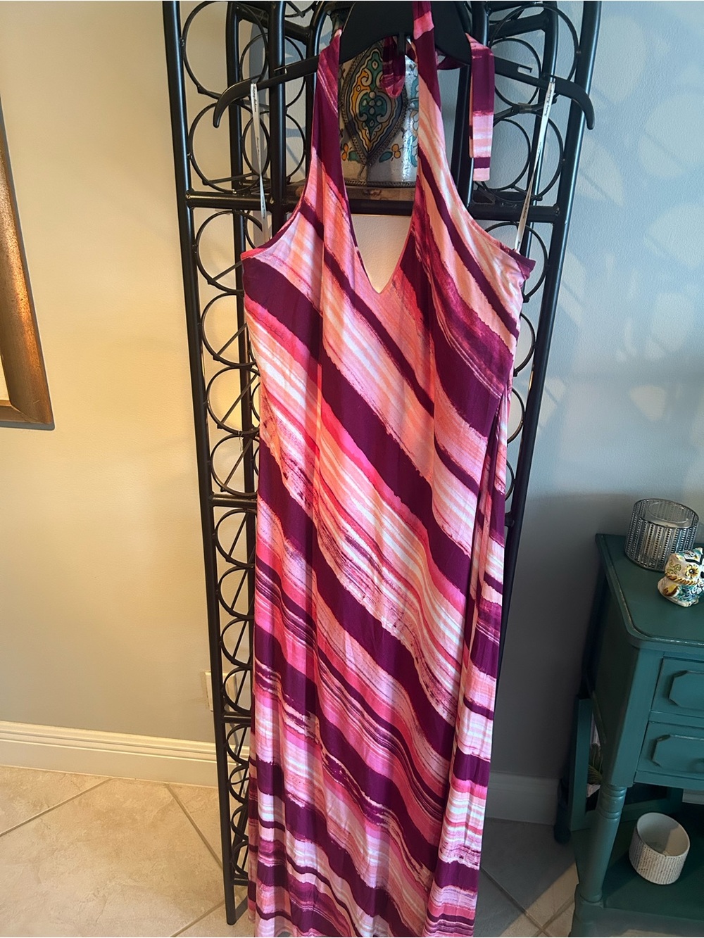 Tommy Bahama Striped Halter Maxi Dress in Fuchsia and Pink xl NWT